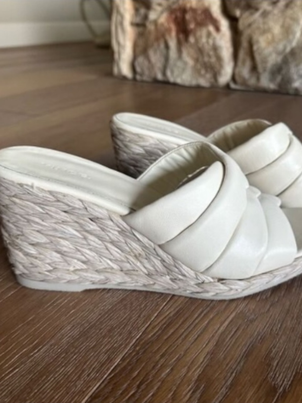 Vince Gilian Espadrille Wedge Sandals Size 9 Cream Woven Leather Square Toe - Picture 6 of 12